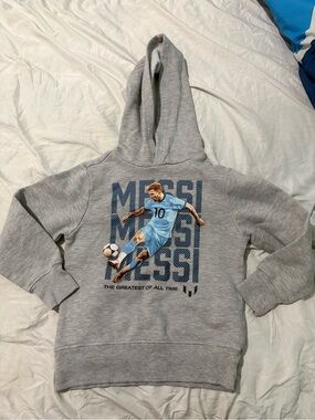Messi Collection B Grey Hoodie with Blue Graphic